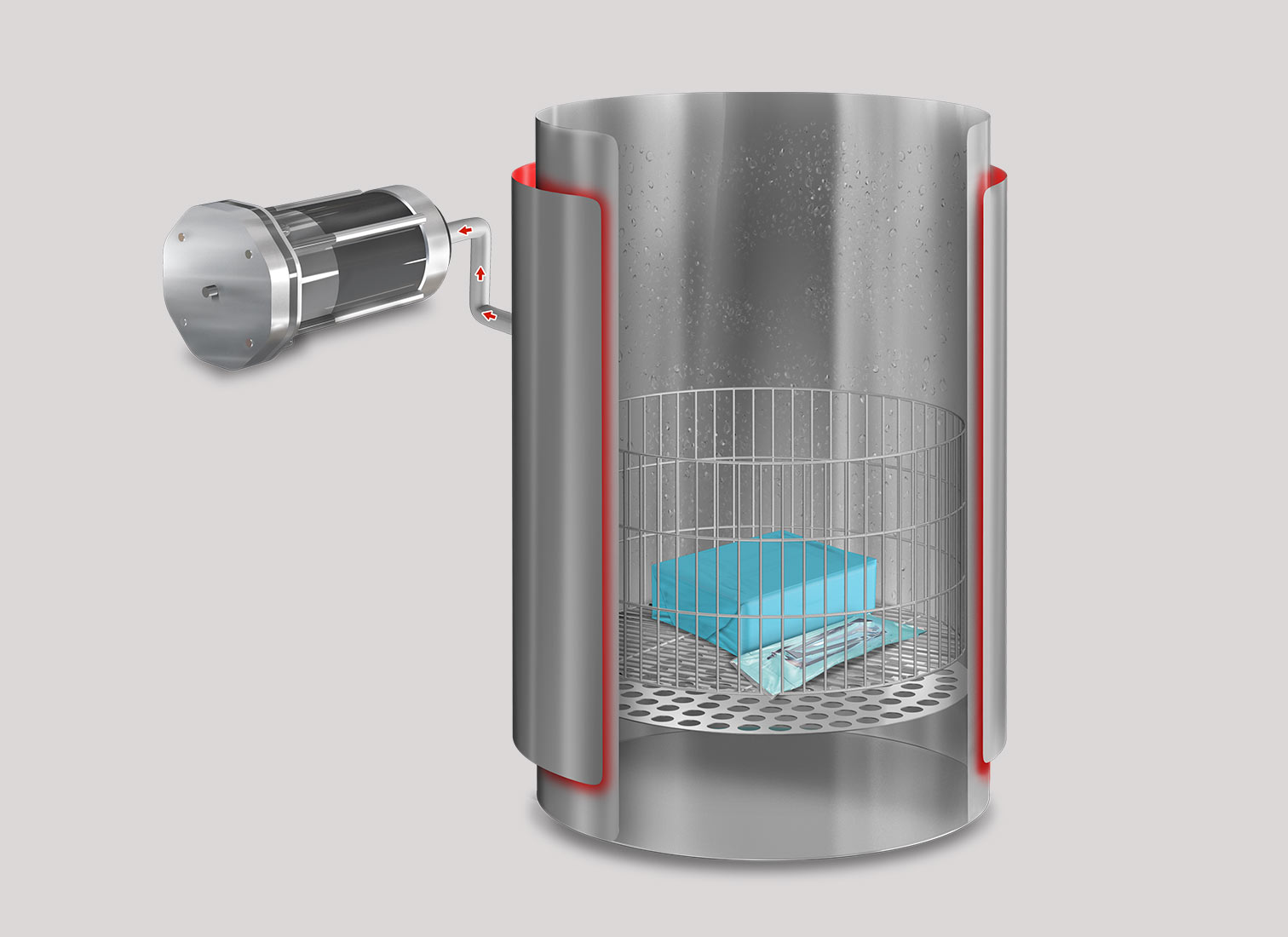 Funzione di asciugatura finale in un'autoclave verticale con pre-vuoto e asciugatura AE-B di RAYPA