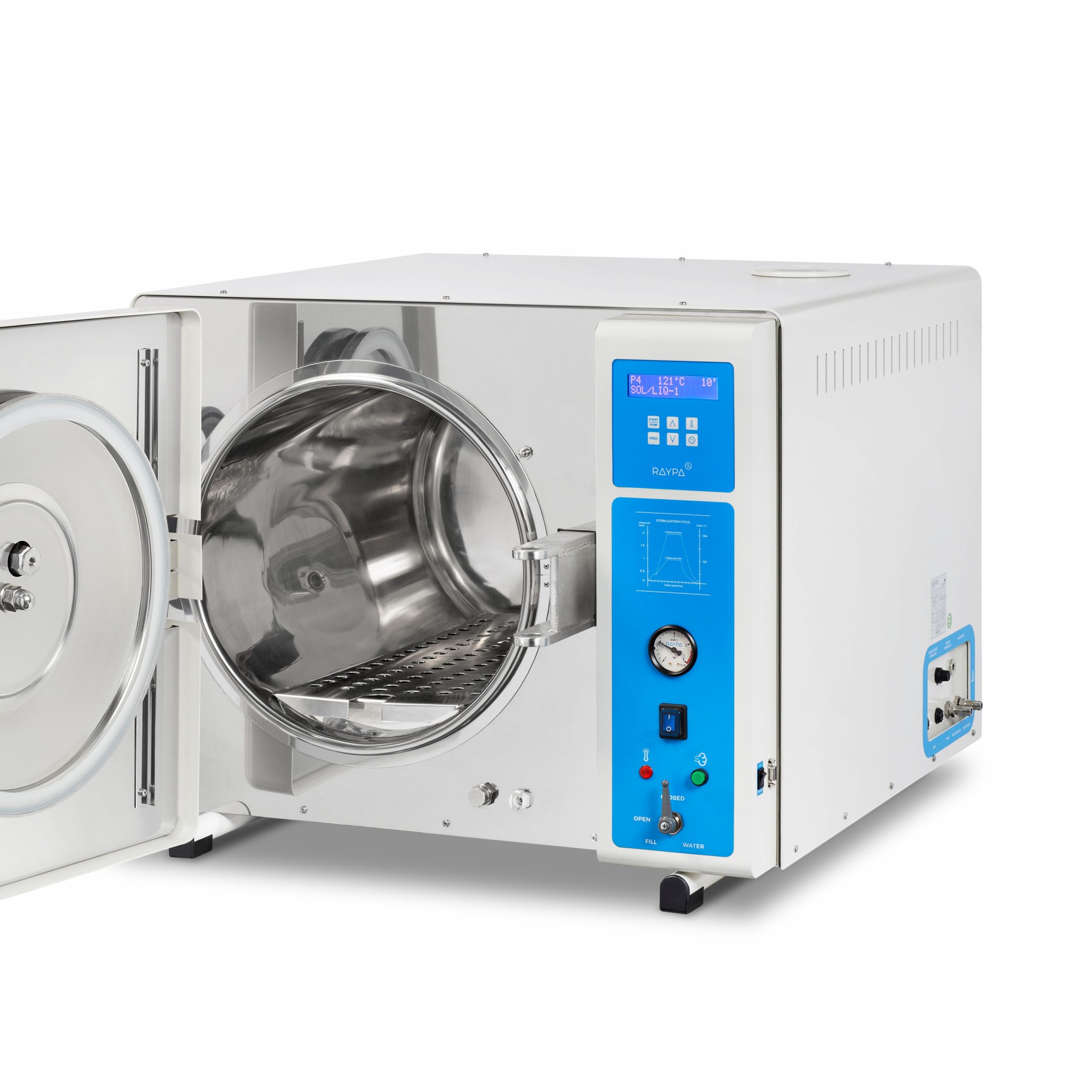 Front view of the AHS-N-MD front-loading benchtop medical autoclave without drying%