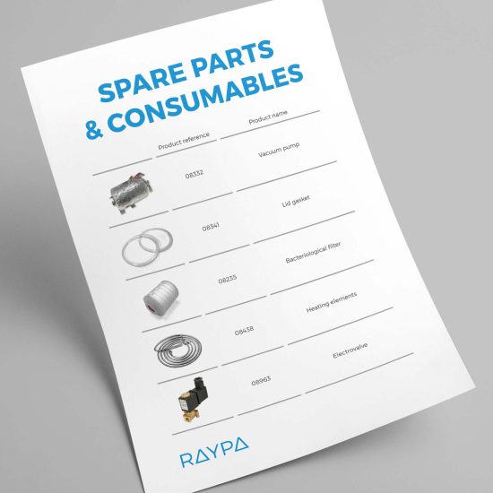 Set of consumables, spare parts and essential components for RAYPA autoclaves