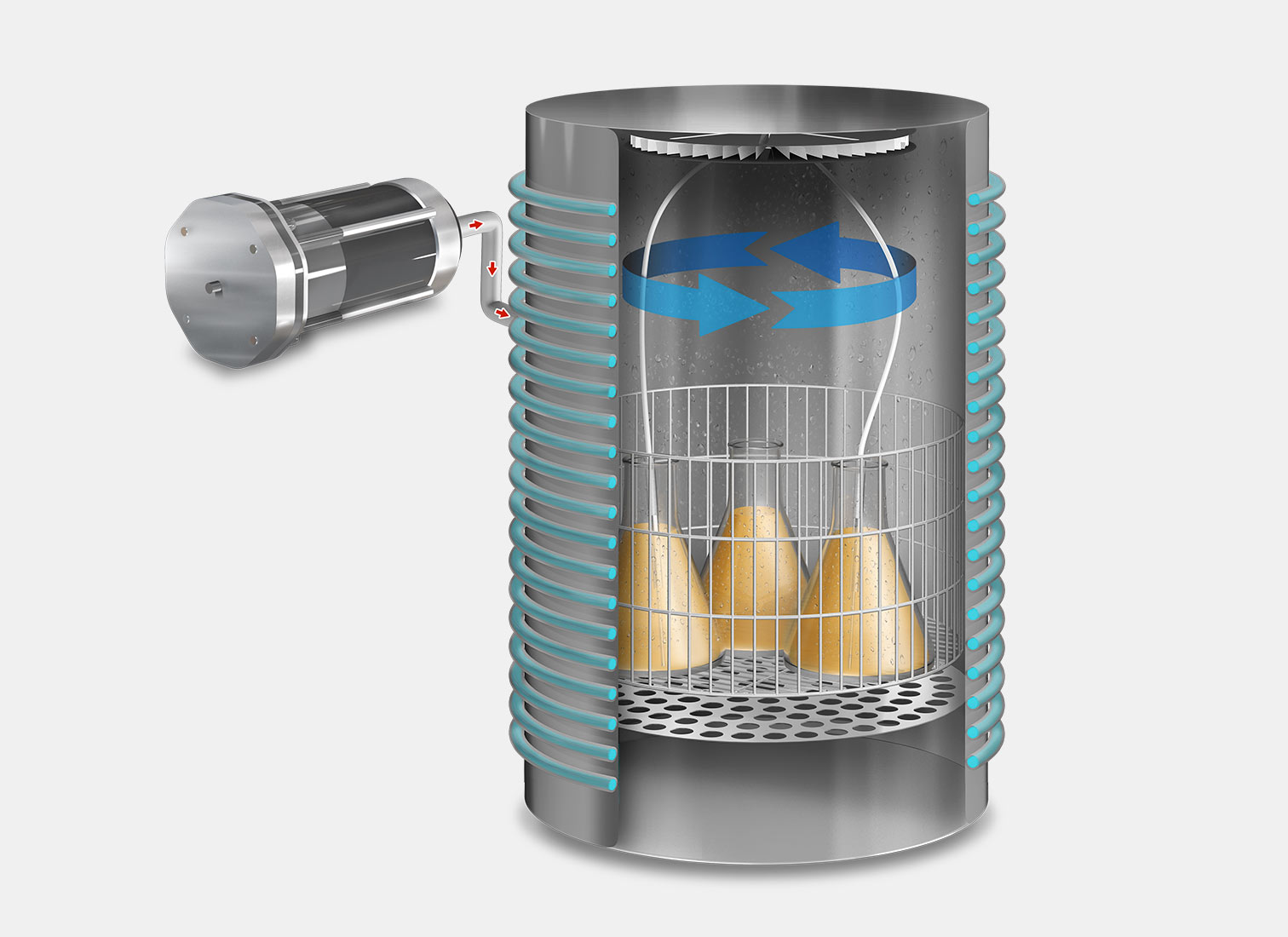 Sistema de enfriado rápido compuesto por ventilador radial, serpentín de agua y compresor de aire